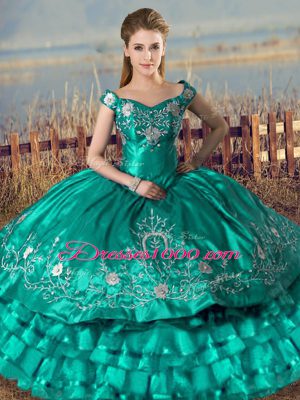 Turquoise Sleeveless Satin Lace Up Sweet 16 Dresses for Sweet 16 and Quinceanera