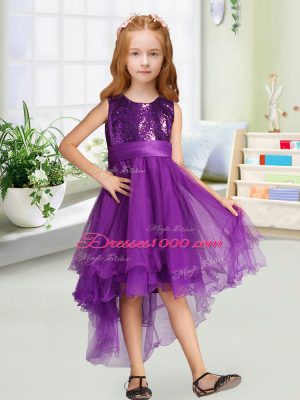 Romantic High Low Purple Flower Girl Dresses for Less Scoop Sleeveless Zipper