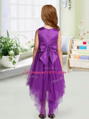 Romantic High Low Purple Flower Girl Dresses for Less Scoop Sleeveless Zipper