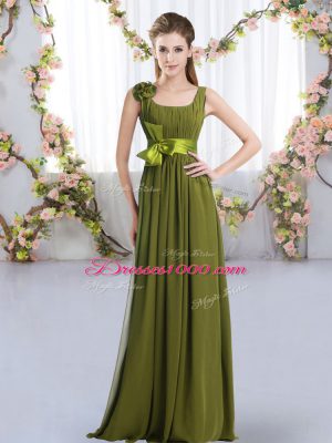 Chiffon Sleeveless Floor Length Court Dresses for Sweet 16 and Belt and Hand Made Flower