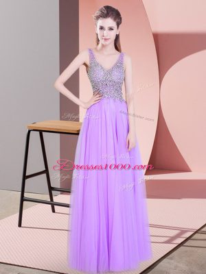 Romantic Lavender V-neck Neckline Beading Prom Evening Gown Sleeveless Zipper