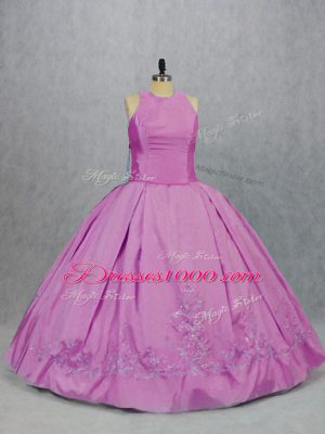 Fancy Lilac Ball Gowns Embroidery 15 Quinceanera Dress Lace Up Satin Sleeveless Floor Length