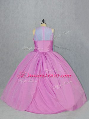 Fancy Lilac Ball Gowns Embroidery 15 Quinceanera Dress Lace Up Satin Sleeveless Floor Length