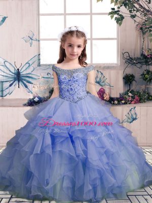 Enchanting Off The Shoulder Sleeveless Winning Pageant Gowns Floor Length Beading and Ruffles Lavender Organza