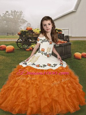 Floor Length Ball Gowns Sleeveless Orange Little Girls Pageant Dress Lace Up