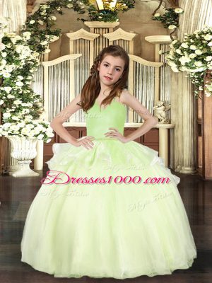 Trendy Yellow Green Ball Gowns Organza Straps Sleeveless Beading Floor Length Lace Up Little Girls Pageant Dress Wholesale