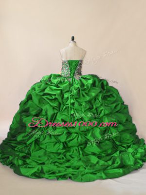 Green Ball Gowns Sweetheart Sleeveless Taffeta and Tulle Brush Train Lace Up Beading and Pick Ups Sweet 16 Dress