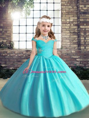 Perfect Sleeveless Beading and Ruching Lace Up Pageant Dresses