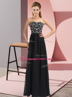 Luxurious Black Sleeveless Floor Length Beading Lace Up Party Dress Wholesale