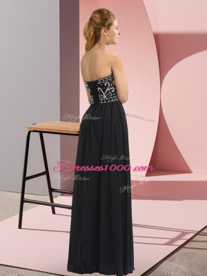 Luxurious Black Sleeveless Floor Length Beading Lace Up Party Dress Wholesale