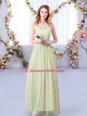 Yellow Green Off The Shoulder Neckline Lace and Belt Bridesmaid Gown Half Sleeves Side Zipper