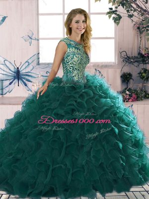 Flirting Sleeveless Beading and Ruffles Lace Up Quinceanera Gown