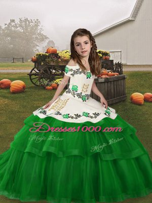 Glorious Straps Sleeveless Lace Up Child Pageant Dress Green Tulle