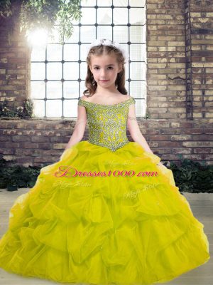 Sleeveless Floor Length Beading Lace Up Party Dress with Green