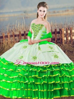 Excellent Green Organza Lace Up Sweet 16 Dress Sleeveless Floor Length Beading and Ruffled Layers