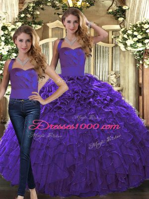 Eye-catching Floor Length Two Pieces Sleeveless Purple Sweet 16 Dress Lace Up
