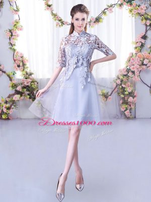 Captivating Mini Length Lace Up Quinceanera Dama Dress Grey for Wedding Party with Lace