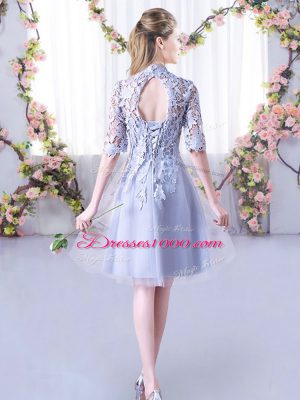 Captivating Mini Length Lace Up Quinceanera Dama Dress Grey for Wedding Party with Lace