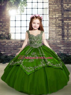 Green Lace Up Kids Formal Wear Beading and Embroidery Sleeveless Floor Length