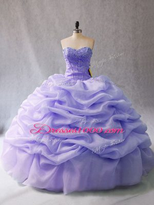 Trendy Lavender Sleeveless Beading and Pick Ups Lace Up Quinceanera Gowns