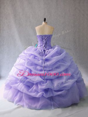 Trendy Lavender Sleeveless Beading and Pick Ups Lace Up Quinceanera Gowns