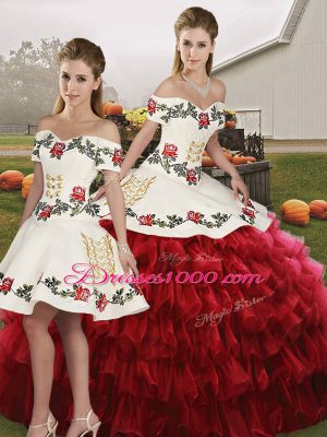 Superior Wine Red Organza Lace Up Sweet 16 Quinceanera Dress Sleeveless Floor Length Embroidery and Ruffled Layers