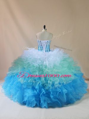 Stunning Multi-color Lace Up Quinceanera Dress Beading and Ruffles Sleeveless Floor Length