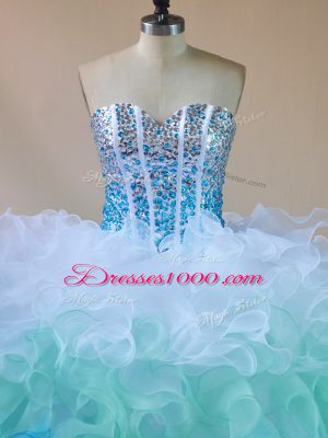Stunning Multi-color Lace Up Quinceanera Dress Beading and Ruffles Sleeveless Floor Length
