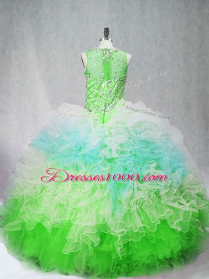 Gorgeous Multi-color Ball Gowns Scoop Sleeveless Tulle Floor Length Zipper Beading and Ruffles Sweet 16 Quinceanera Dress