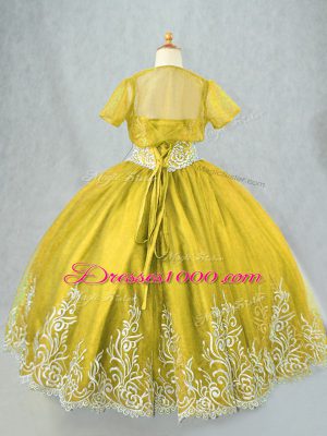 Floor Length Olive Green Little Girls Pageant Gowns Spaghetti Straps Sleeveless Lace Up