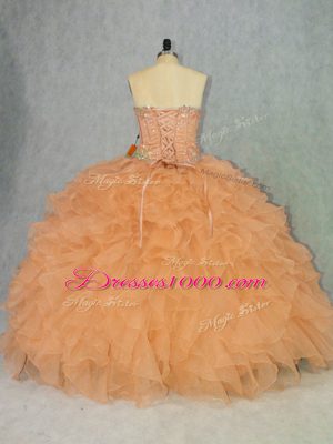 Modest Beading and Ruffles Sweet 16 Quinceanera Dress Orange Lace Up Sleeveless