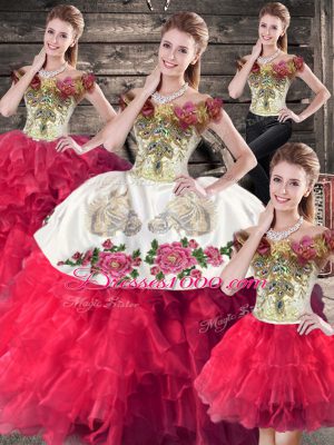 Attractive Sleeveless Lace Up Floor Length Embroidery and Ruffles Sweet 16 Quinceanera Dress