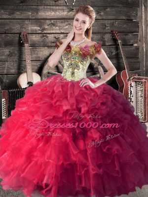 Attractive Sleeveless Lace Up Floor Length Embroidery and Ruffles Sweet 16 Quinceanera Dress