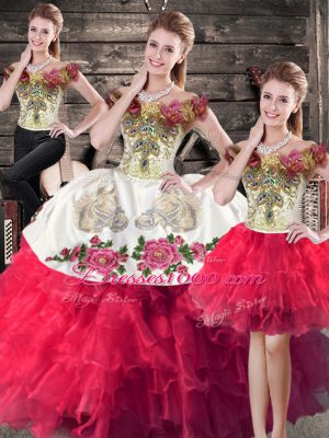 Attractive Sleeveless Lace Up Floor Length Embroidery and Ruffles Sweet 16 Quinceanera Dress