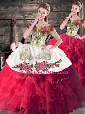 Attractive Sleeveless Lace Up Floor Length Embroidery and Ruffles Sweet 16 Quinceanera Dress