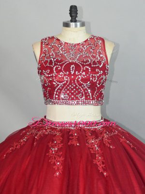 Wonderful Red Zipper Scoop Beading and Appliques Sweet 16 Dresses Tulle Sleeveless