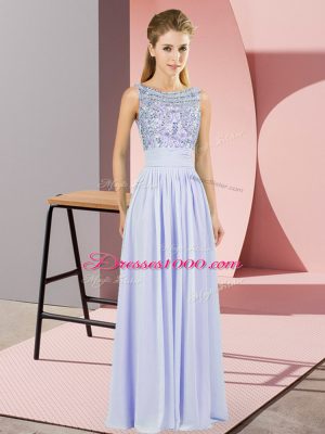 Lavender Chiffon Backless Homecoming Dress Sleeveless Floor Length Beading