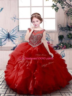 New Style Red Ball Gowns Scoop Sleeveless Organza Floor Length Zipper Beading and Ruffles Little Girls Pageant Dress Wholesale