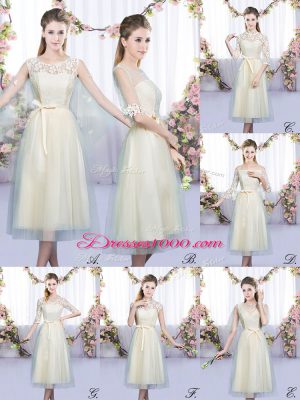 Top Selling Sleeveless Lace and Belt Lace Up Bridesmaid Dress