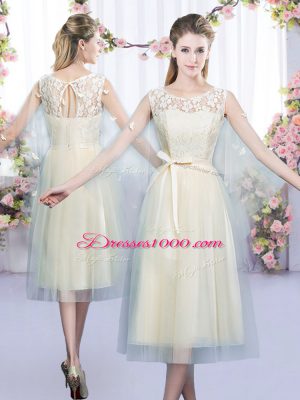 Top Selling Sleeveless Lace and Belt Lace Up Bridesmaid Dress