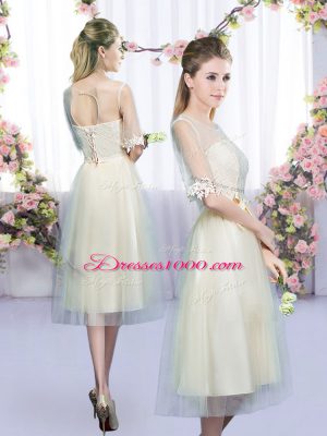 Top Selling Sleeveless Lace and Belt Lace Up Bridesmaid Dress