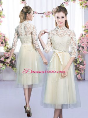 Top Selling Sleeveless Lace and Belt Lace Up Bridesmaid Dress