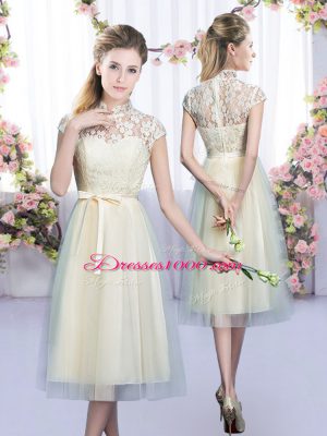 Top Selling Sleeveless Lace and Belt Lace Up Bridesmaid Dress