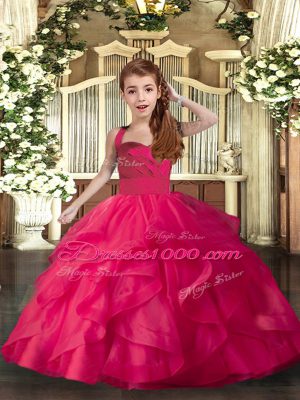 Fashionable Coral Red Pageant Dress Womens Party and Sweet 16 and Wedding Party with Ruffles and Ruching Straps Sleeveless Lace Up