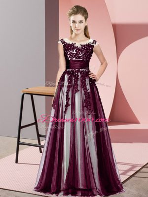Luxurious Empire Dama Dress Dark Purple Scoop Tulle Sleeveless Floor Length Zipper