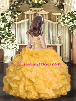 Sleeveless Floor Length Beading and Ruffles Lace Up High School Pageant Dress with Hot Pink