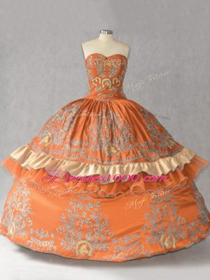 Delicate Ball Gowns Quinceanera Gown Orange Sweetheart Satin Sleeveless Floor Length Lace Up