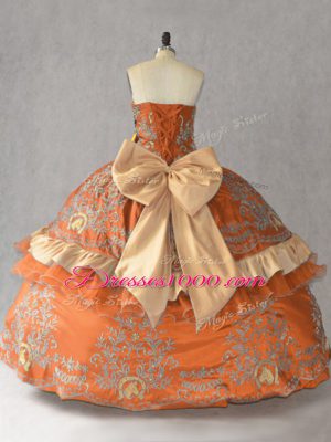 Delicate Ball Gowns Quinceanera Gown Orange Sweetheart Satin Sleeveless Floor Length Lace Up