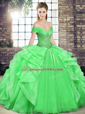 Dazzling Off The Shoulder Sleeveless Organza Sweet 16 Quinceanera Dress Beading and Ruffles Lace Up