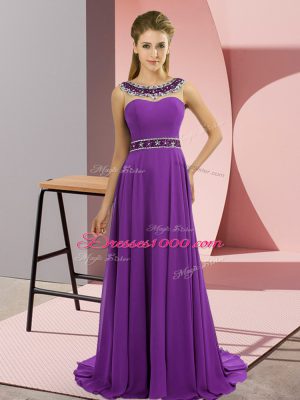 Attractive Purple Sleeveless Beading Zipper Evening Party Dresses
